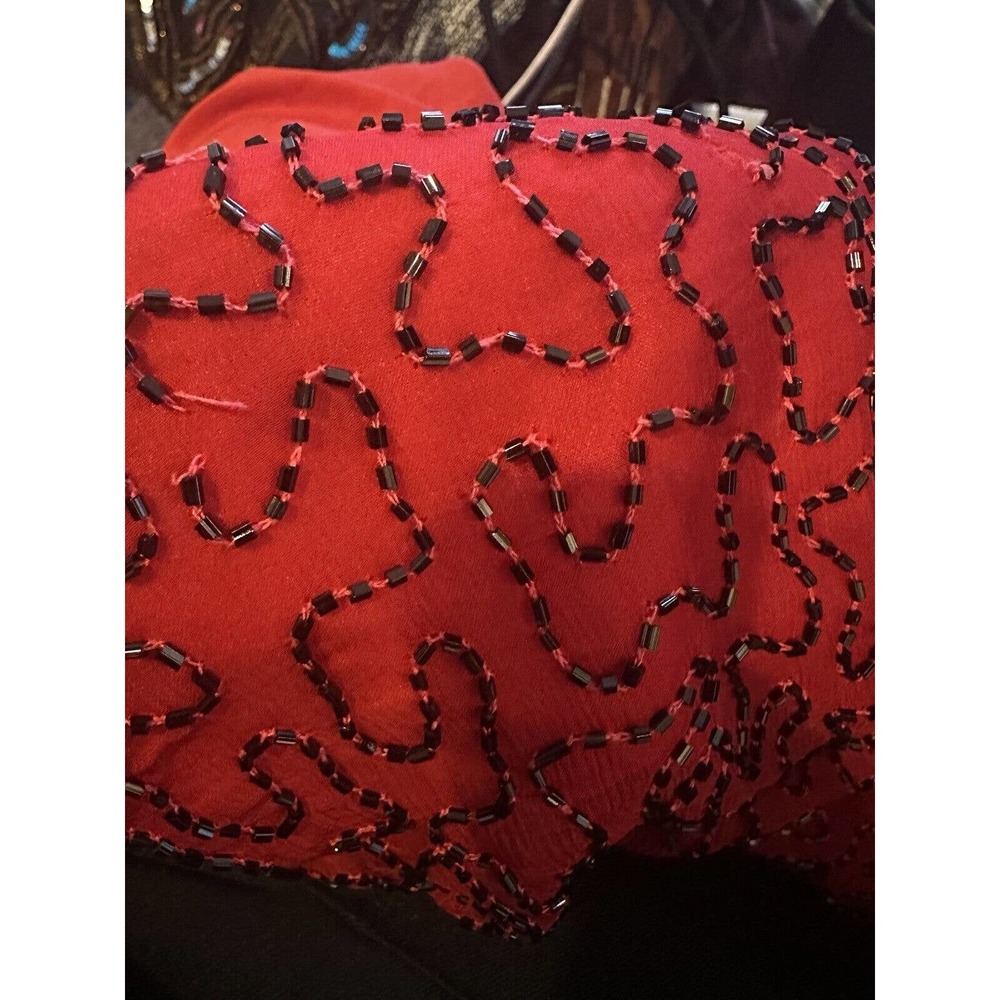 *Flawed* Vintage Laurence Kazar Silk Beaded Embellished Jacket Red Plus Size 2X - Picture 8 of 16